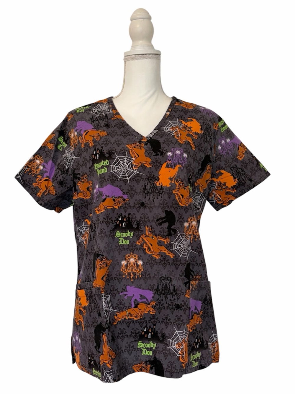 Scooby-Doo 100% Cotton Halloween Spider Web Print Nursing Scrub Top